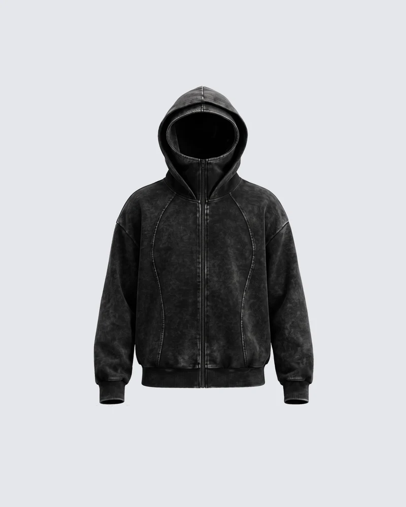KIIKIO Minimalist Washed Oversized Zip-Up Hoodie