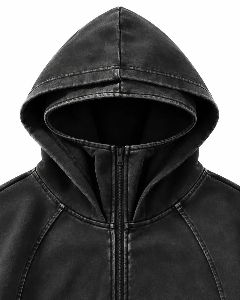KIIKIO Minimalist Washed Oversized Zip-Up Hoodie