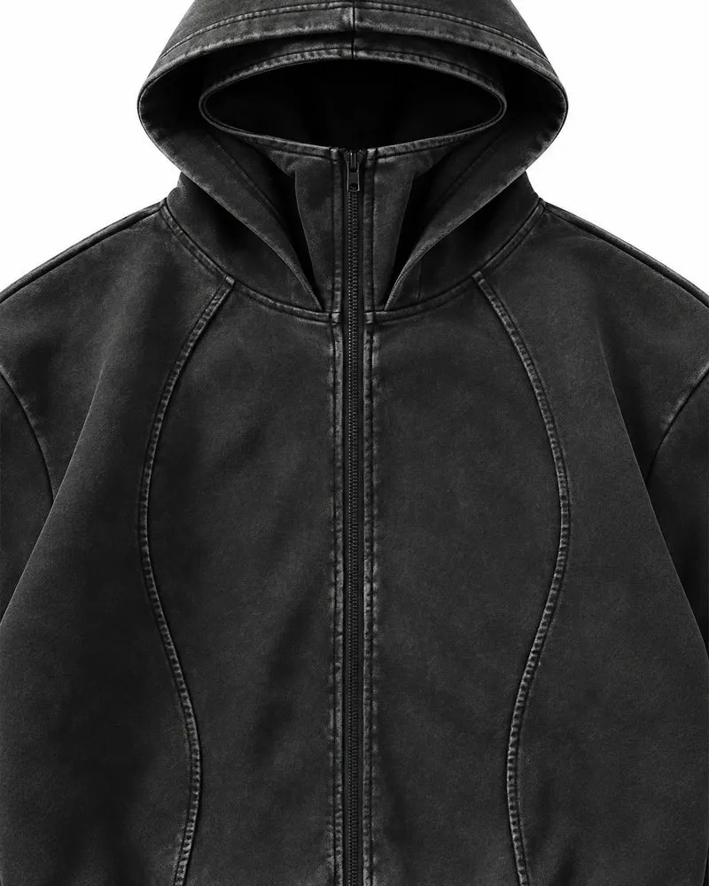 KIIKIO Minimalist Washed Oversized Zip-Up Hoodie