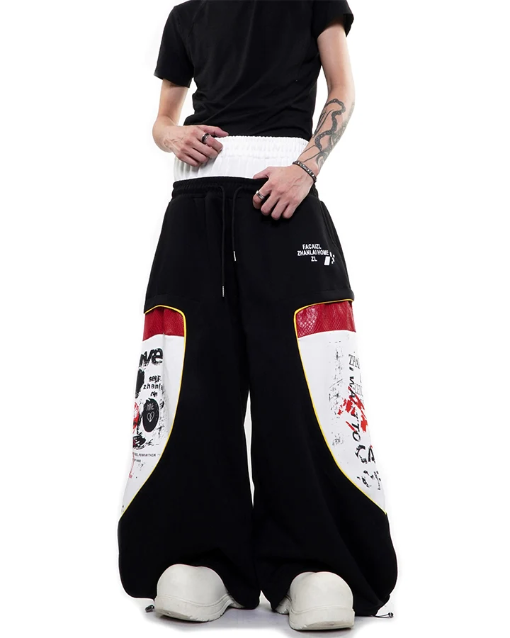 KIIKIO Street Patchwork Graphic Layered Casual Pants