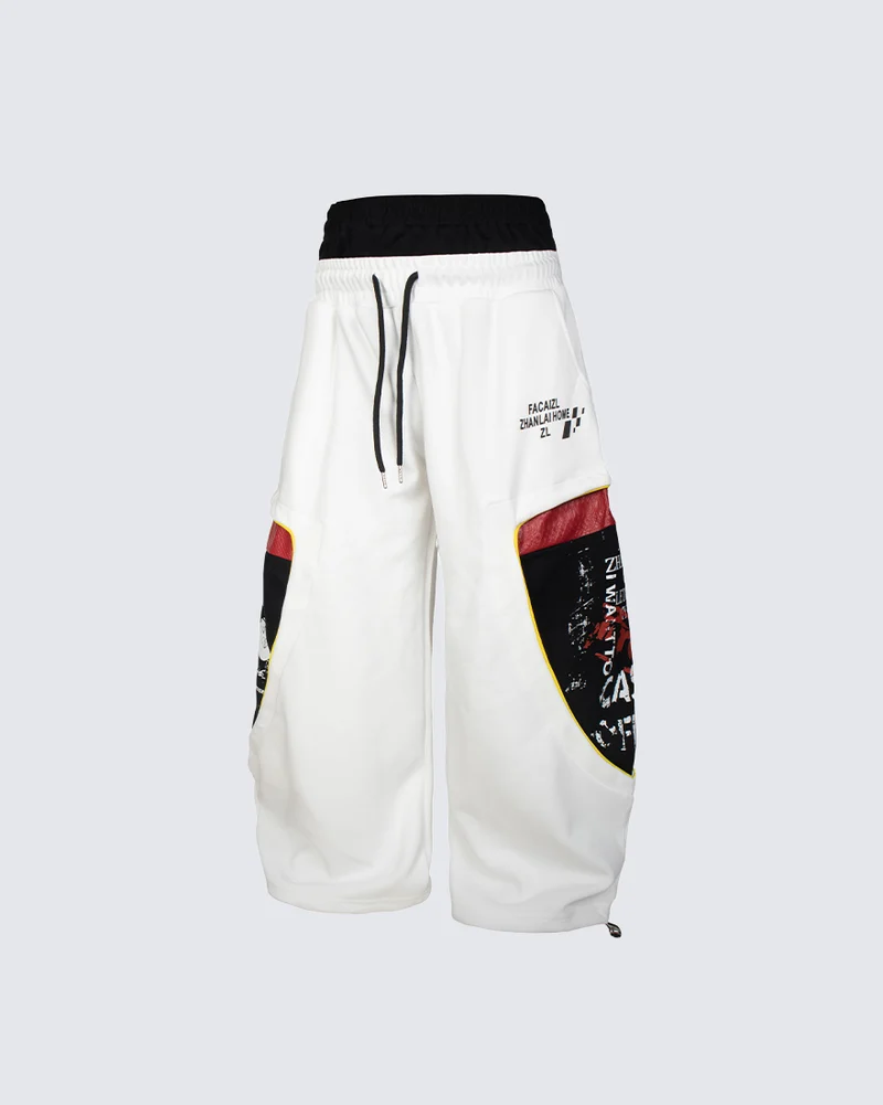 KIIKIO Street Patchwork Graphic Layered Casual Pants