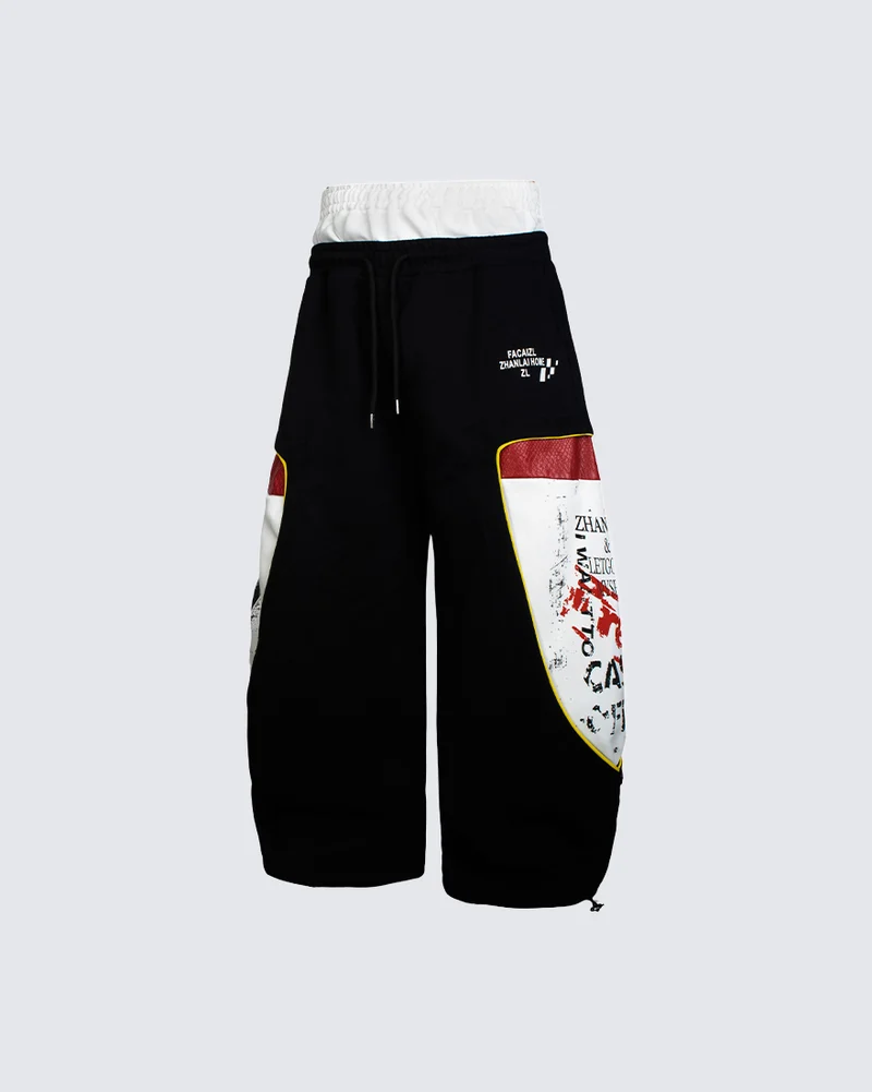 KIIKIO Street Patchwork Graphic Layered Casual Pants