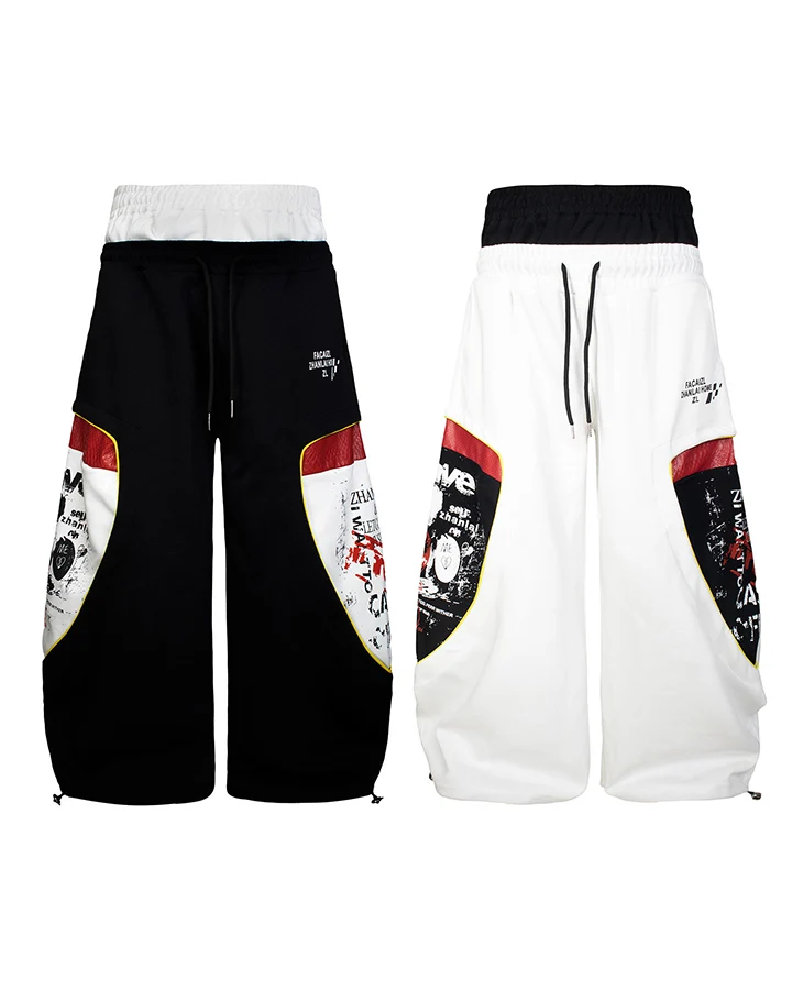 KIIKIO Street Patchwork Graphic Layered Casual Pants