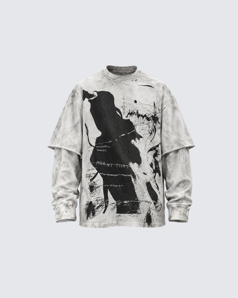 KIIKIO Washed Layered Graphic Long Sleeve Tee