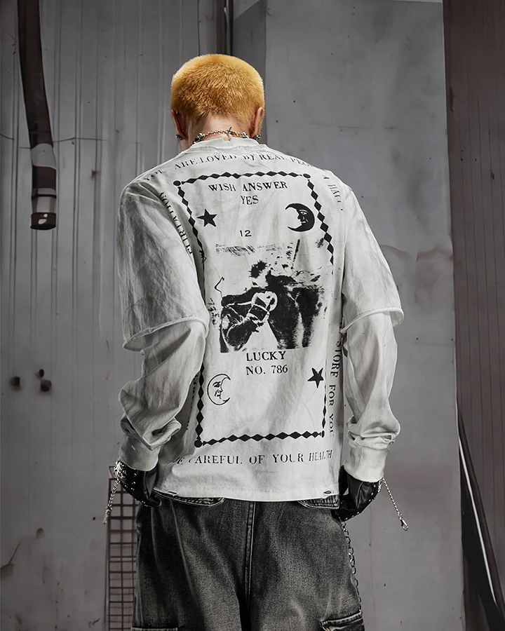 KIIKIO Washed Layered Graphic Long Sleeve Tee