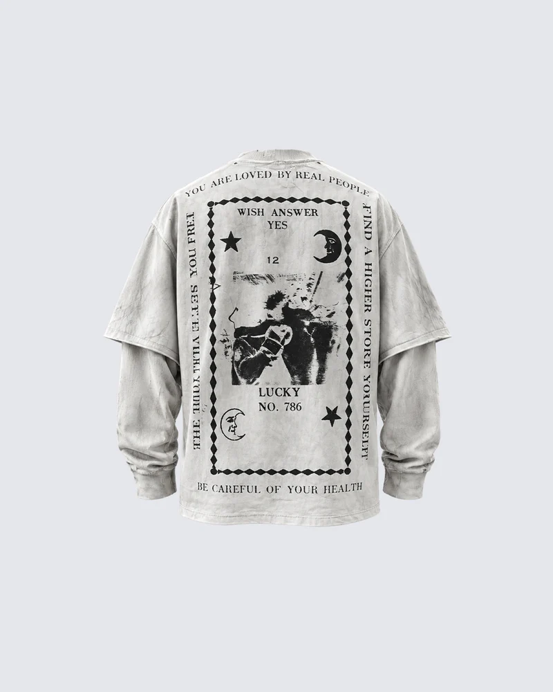 KIIKIO Washed Layered Graphic Long Sleeve Tee
