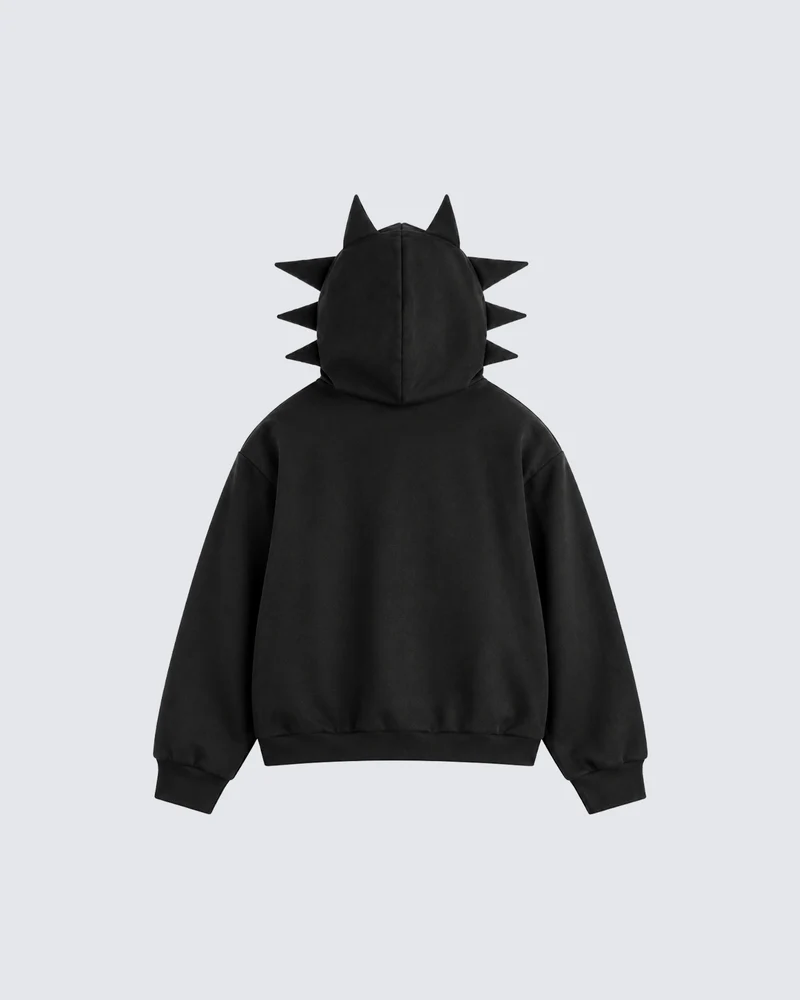 KIIKIO Gothic Spiked Hood Graphic Zip-Up Hoodie