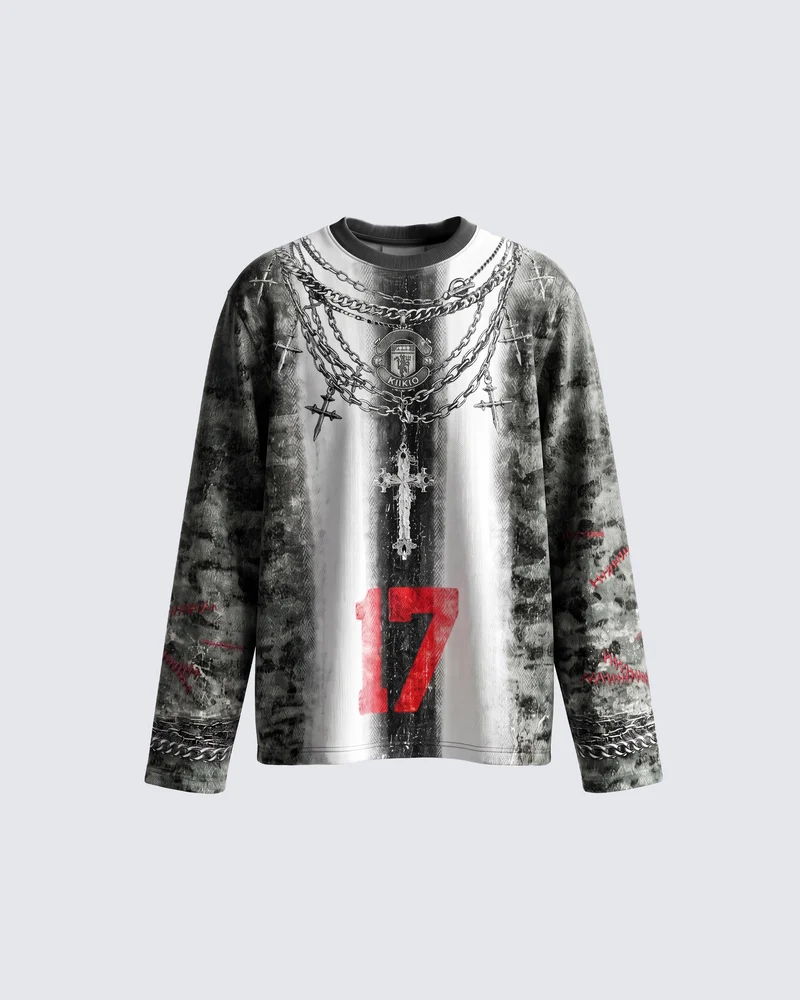 KIIKIO Vintage Graphic Chain Print Long Sleeve T-Shirt