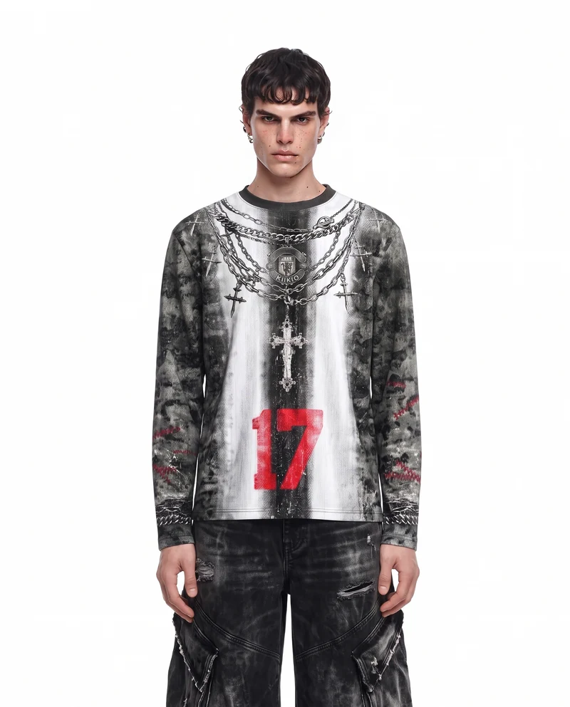 KIIKIO Vintage Graphic Chain Print Long Sleeve T-Shirt