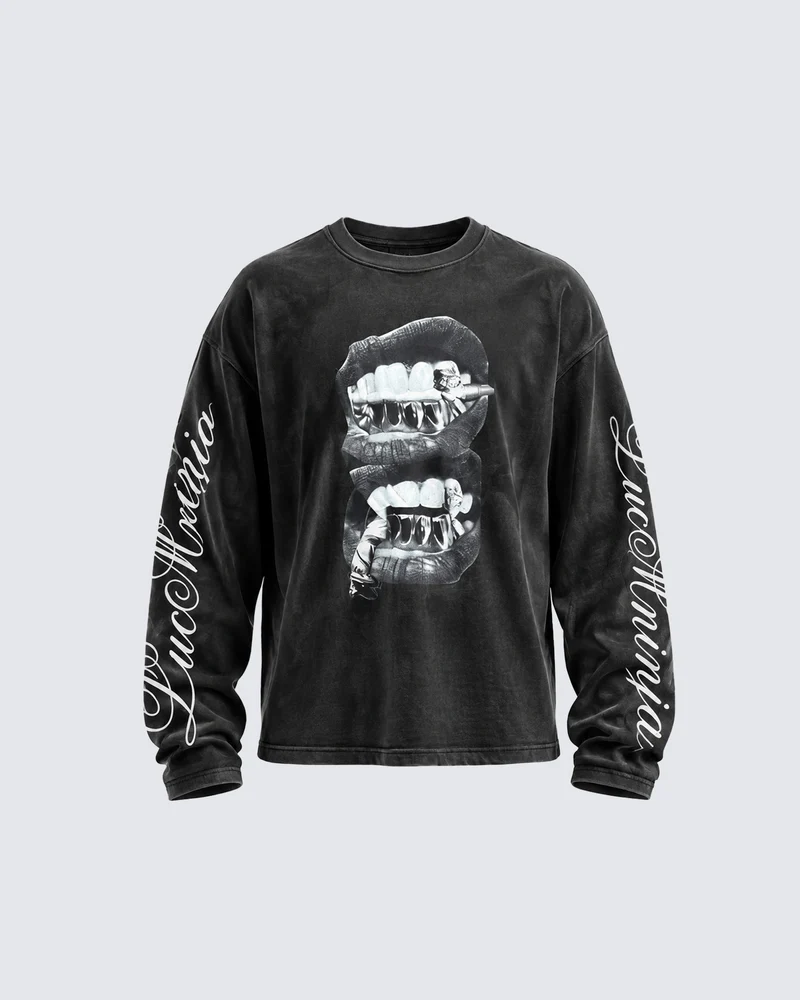 KIIKIO Retro Washed Graphic Long Sleeve T-Shirt