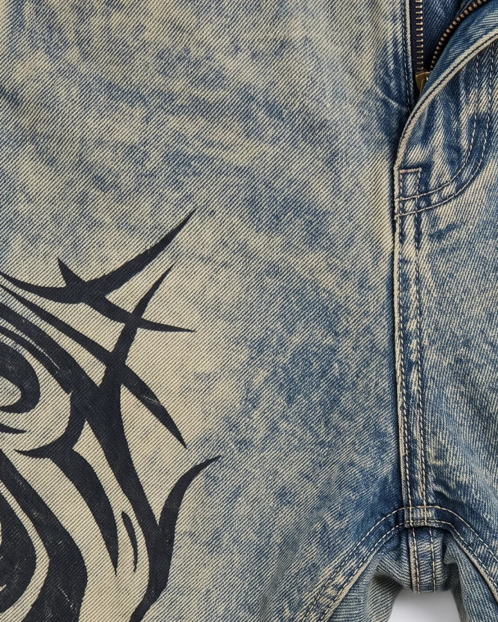 KIIKIO Vintage Washed Tribal Graphic Baggy Denim Jeans