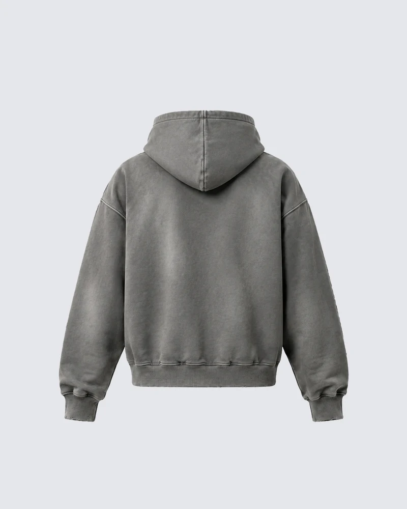 KIIKIO Vintage Washed Gothic Embroidered Zip-Up Hoodie