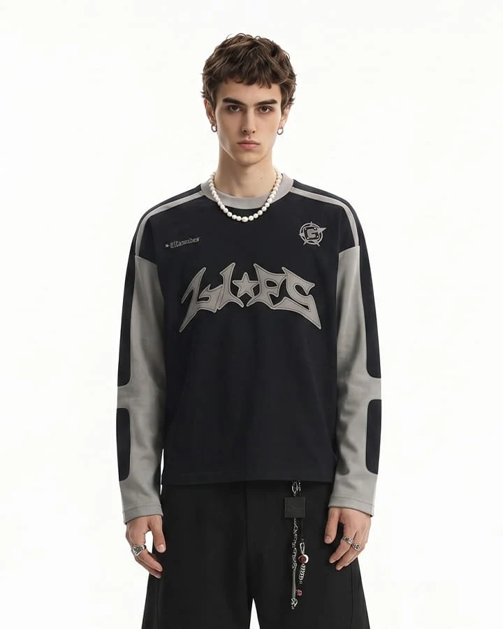 KIIKIO Gothic Embroidered Contrast Panel Long Sleeve Top