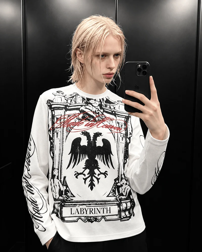 KIIKIO Gothic Eagle Graphic Long Sleeve Top