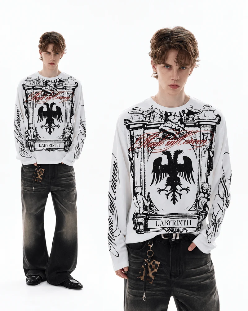 KIIKIO Gothic Eagle Graphic Long Sleeve Top