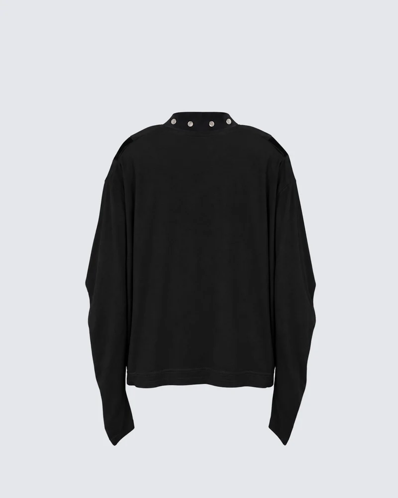 KIIKIO Gothic Studded Stand Collar Graphic Top