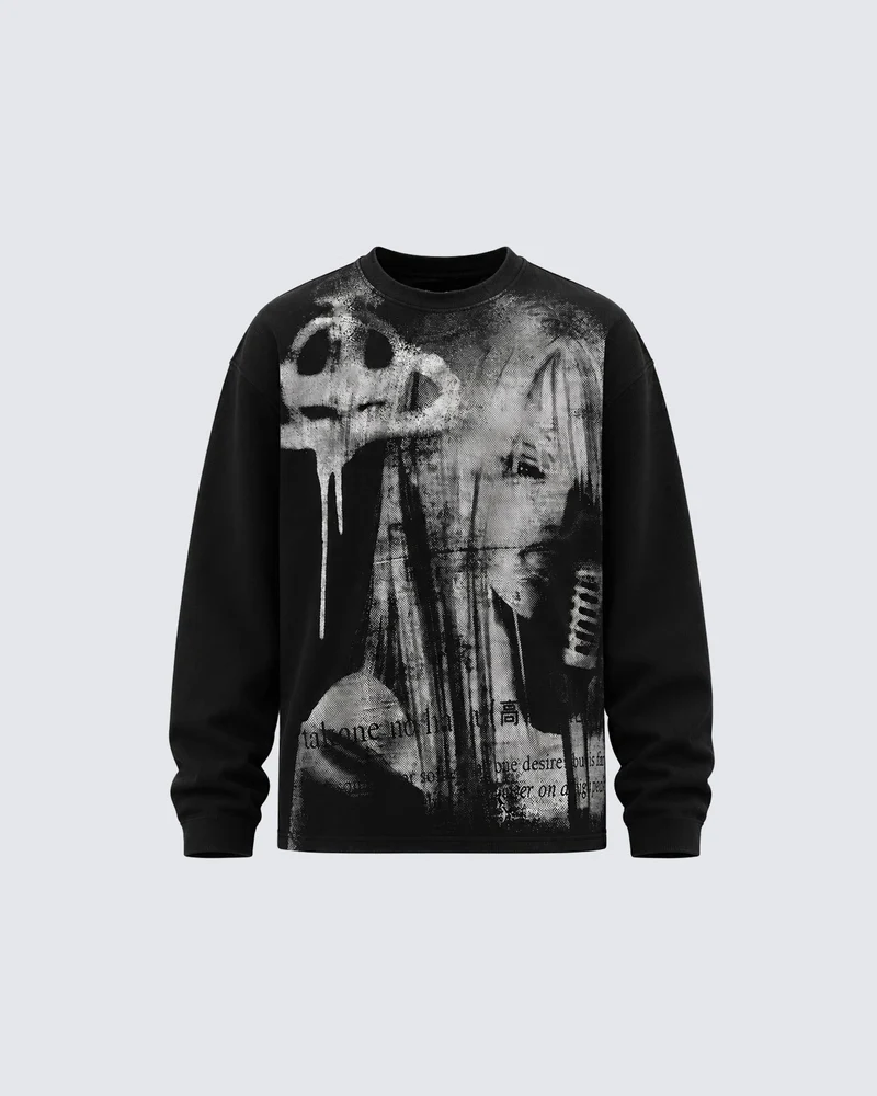 KIIKIO American Dark Style Ink-Splatter Print Long Sleeve Top