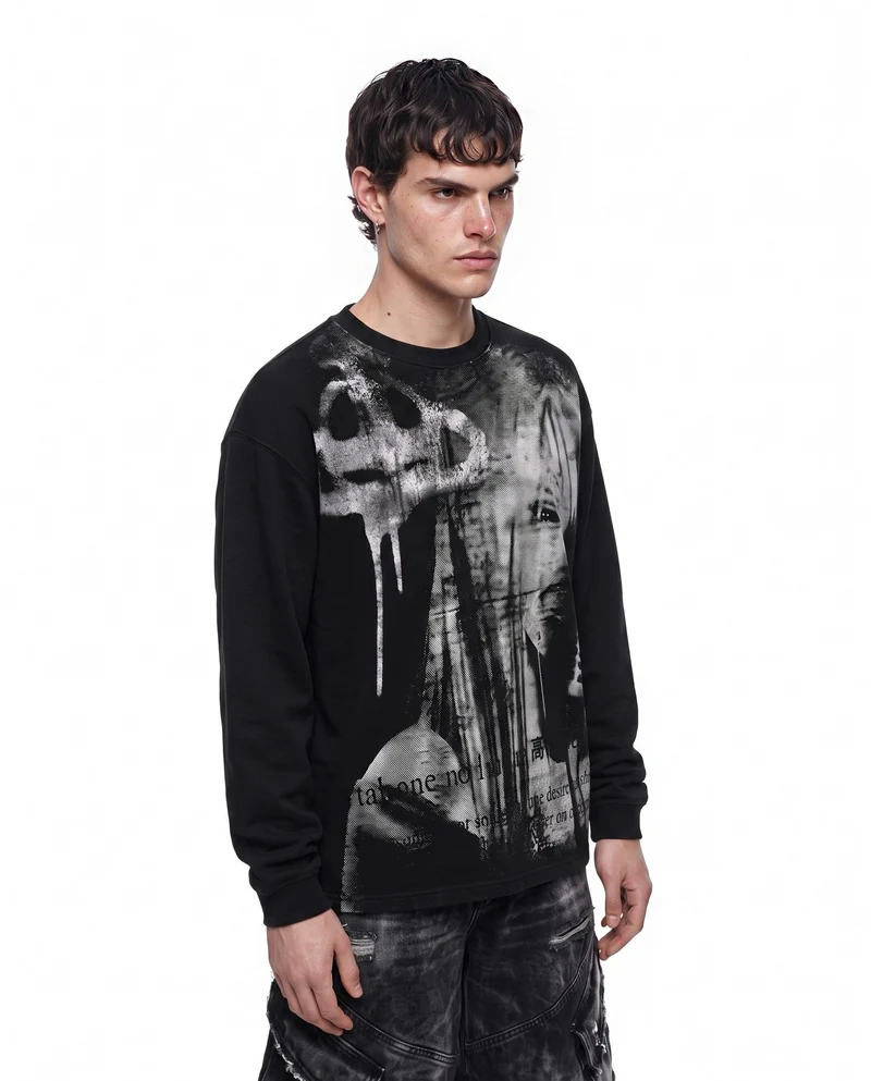 KIIKIO American Dark Style Ink-Splatter Print Long Sleeve Top