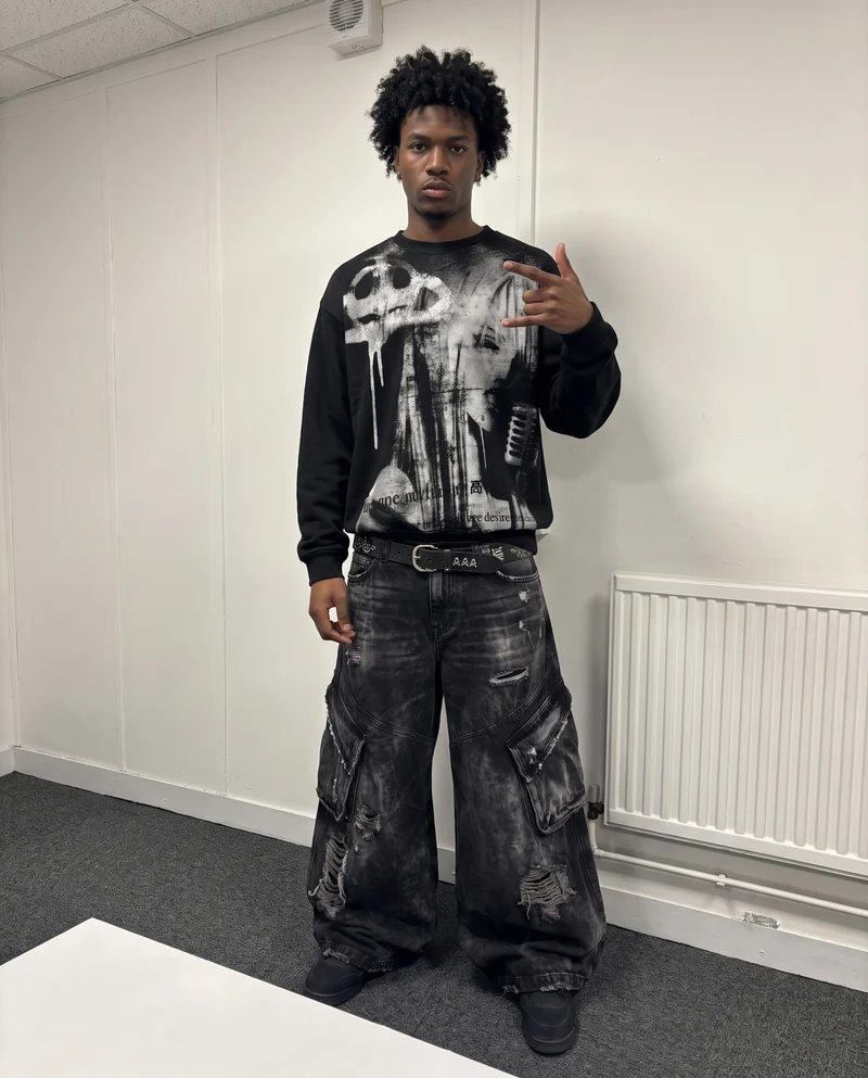 KIIKIO American Dark Style Ink-Splatter Print Long Sleeve Top