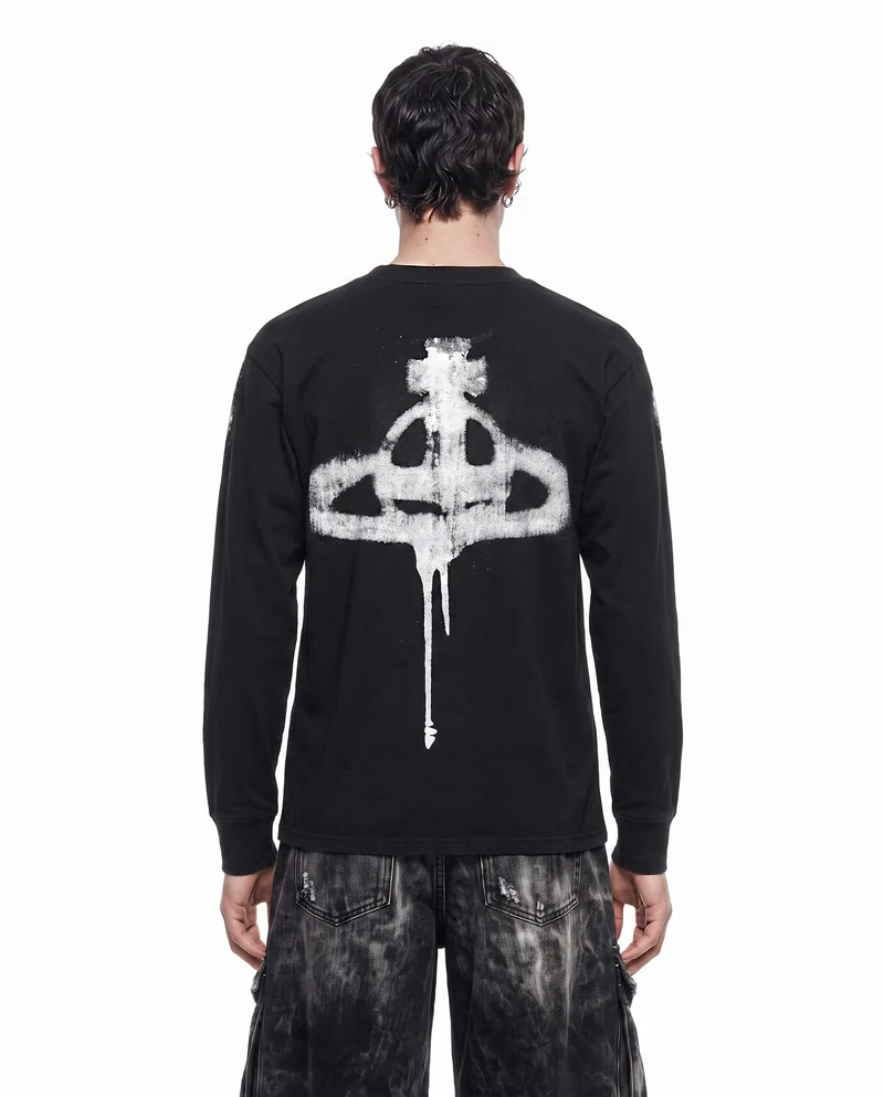 KIIKIO American Dark Style Ink-Splatter Print Long Sleeve Top