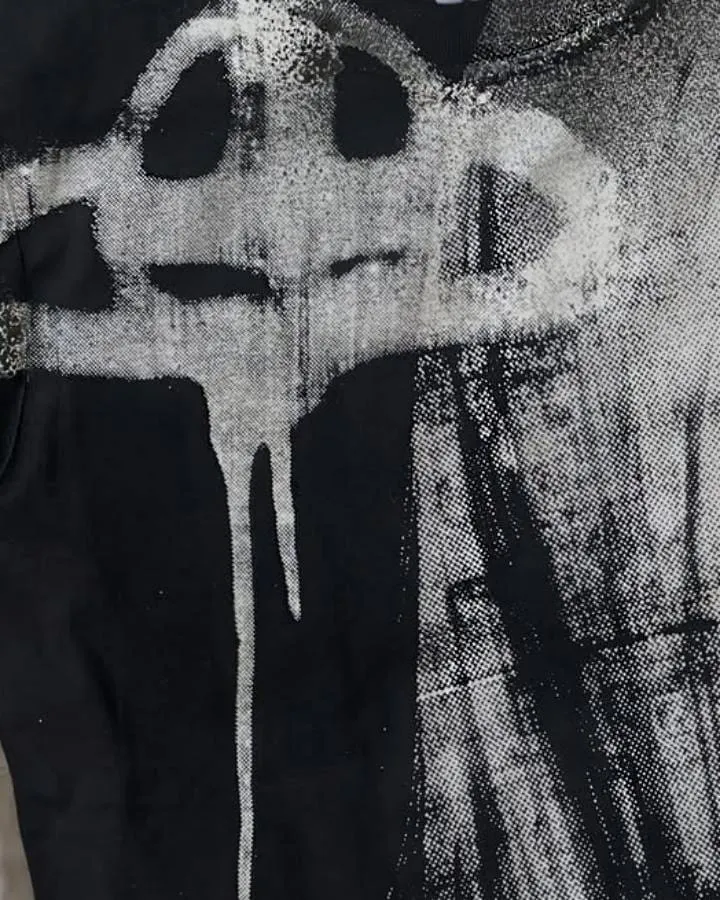 KIIKIO American Dark Style Ink-Splatter Print Long Sleeve Top