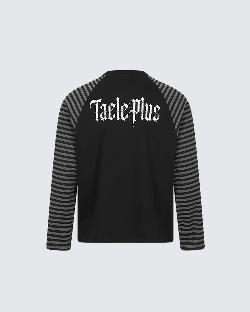 KIIKIO Striped Sleeve Gothic Graphic Long Sleeve T-Shirt