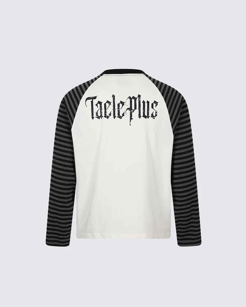 KIIKIO Striped Sleeve Gothic Graphic Long Sleeve T-Shirt