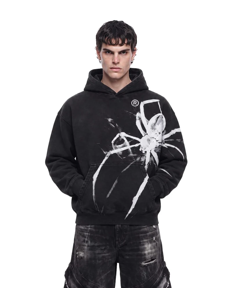 KIIKIO Retro Abstract Brush Stroke Graphic Oversized Hoodie