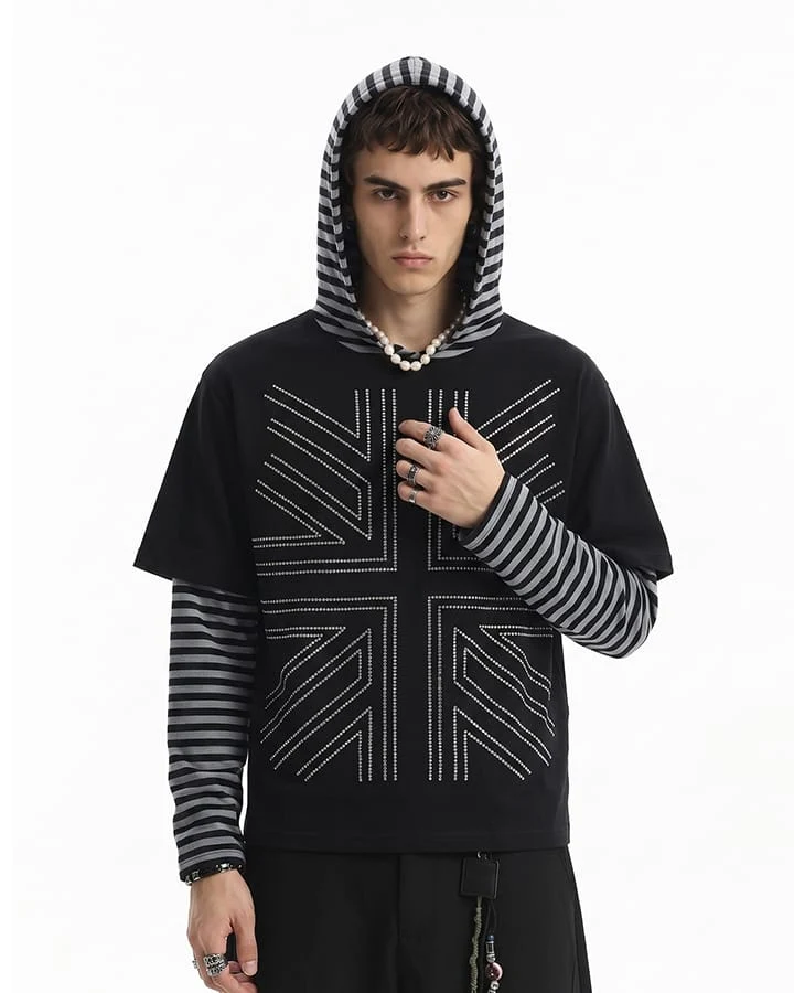 KIIKIO Striped Layered Graphic Hoodie