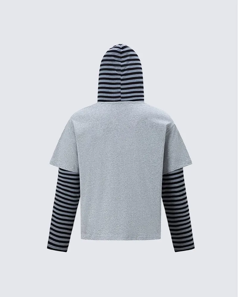 KIIKIO Striped Layered Graphic Hoodie