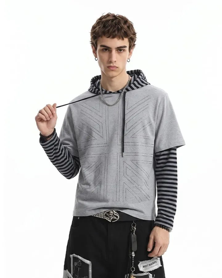 KIIKIO Striped Layered Graphic Hoodie