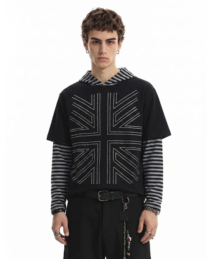 KIIKIO Striped Layered Graphic Hoodie