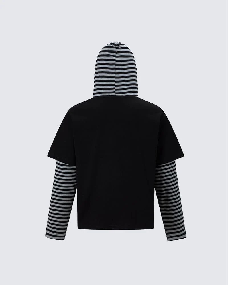 KIIKIO Striped Layered Graphic Hoodie