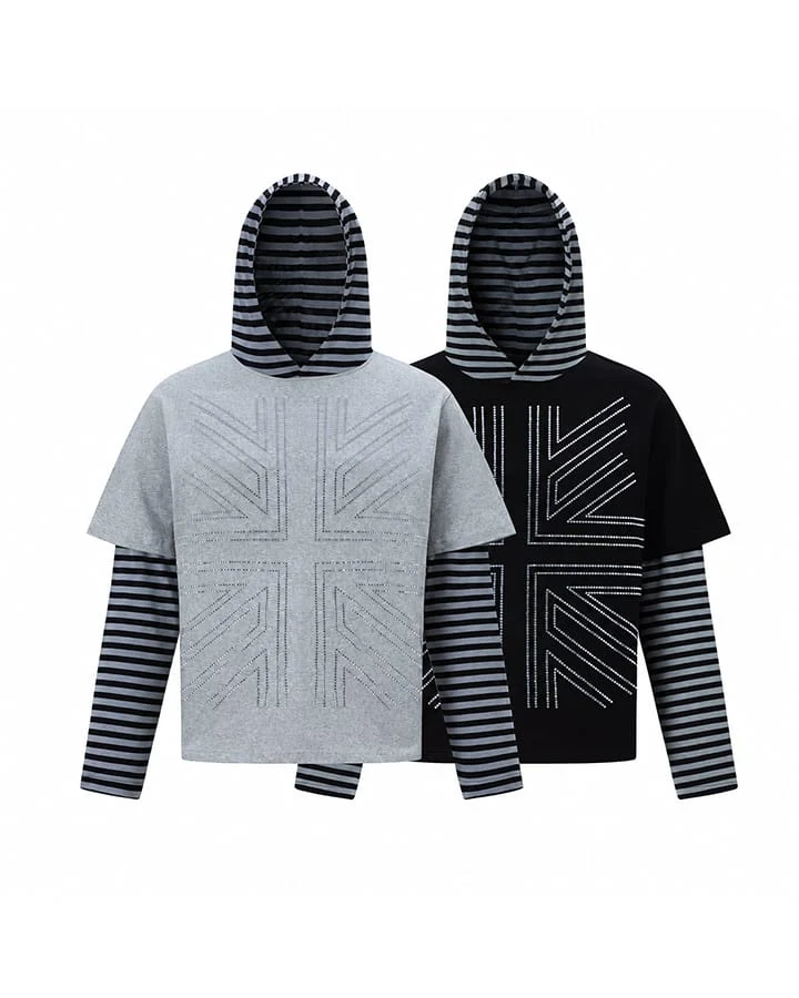 KIIKIO Striped Layered Graphic Hoodie