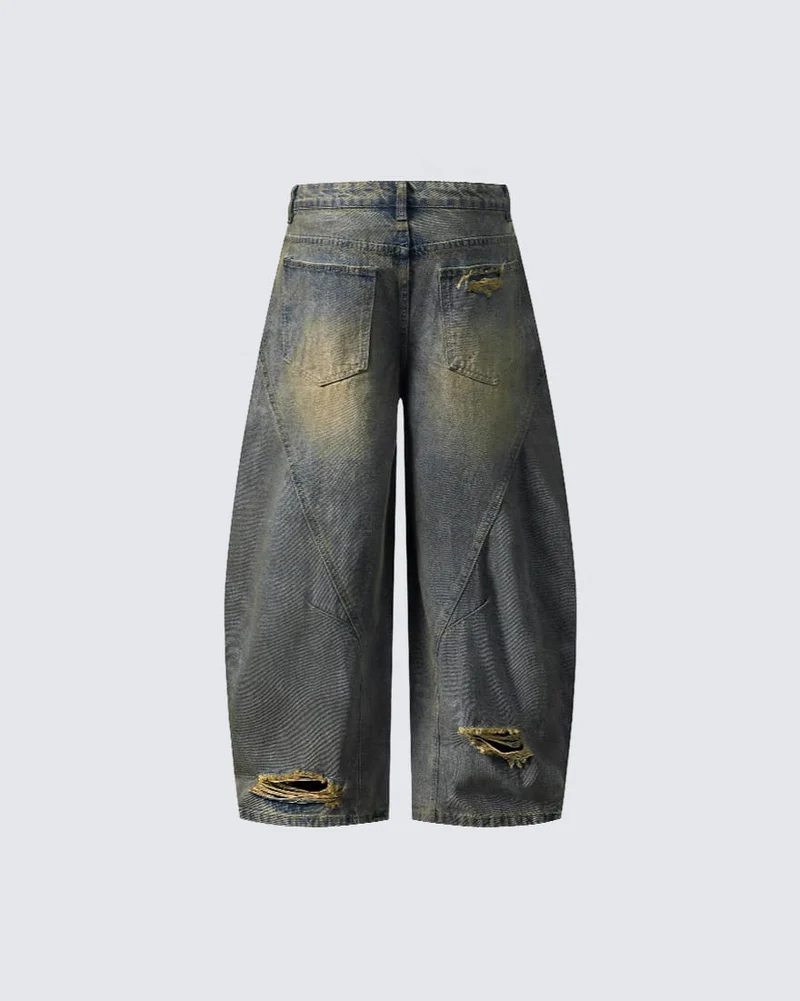 KIIKIO Distressed Washed Wide Leg Denim Jeans