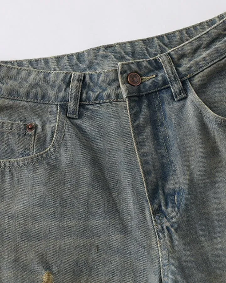 KIIKIO Distressed Washed Wide Leg Denim Jeans