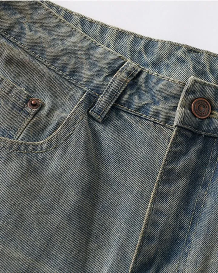 KIIKIO Distressed Washed Wide Leg Denim Jeans