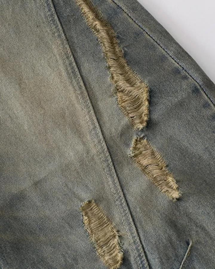 KIIKIO Distressed Washed Wide Leg Denim Jeans