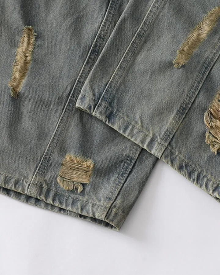 KIIKIO Distressed Washed Wide Leg Denim Jeans