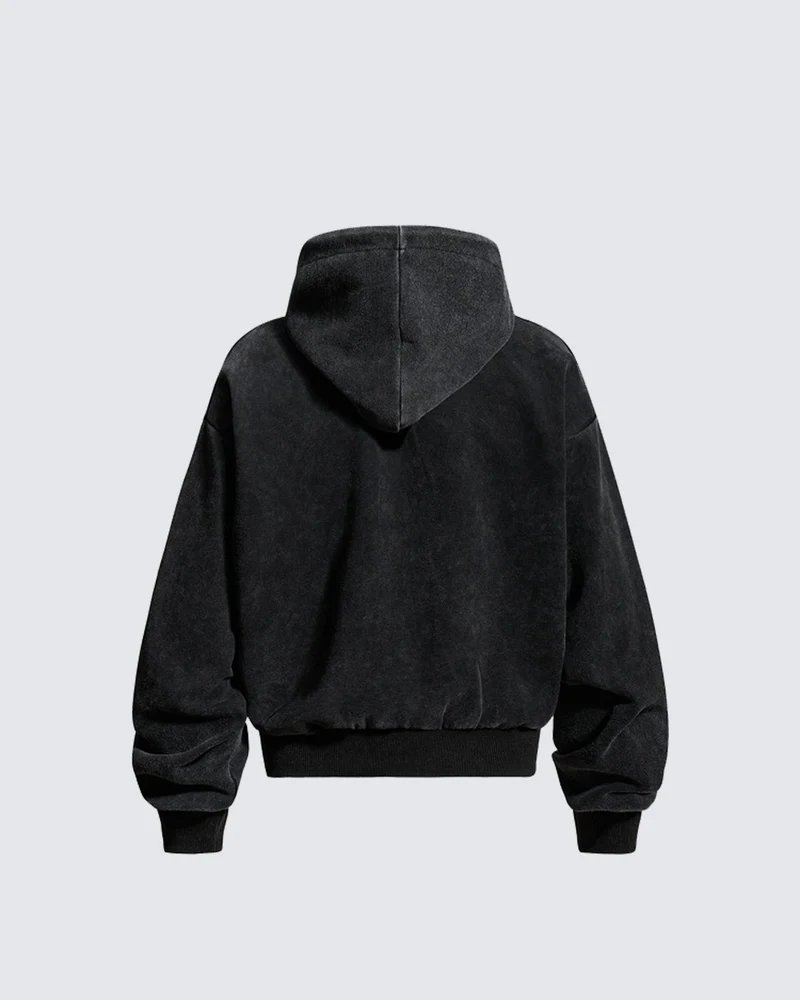 KIIKIO Vintage Lettering Graphic Zip-Up Hoodie