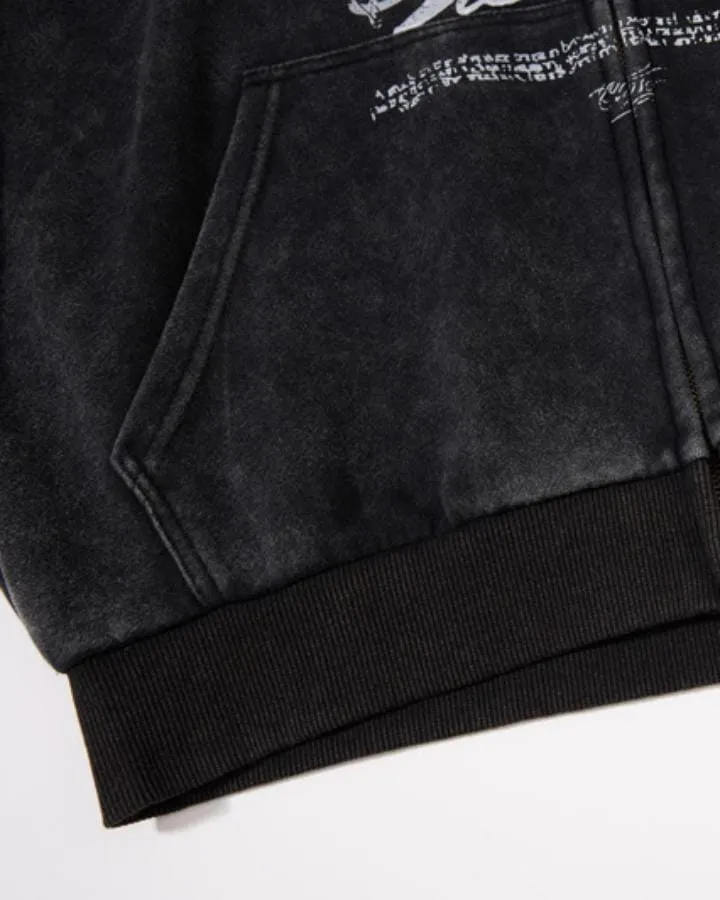 KIIKIO Vintage Lettering Graphic Zip-Up Hoodie