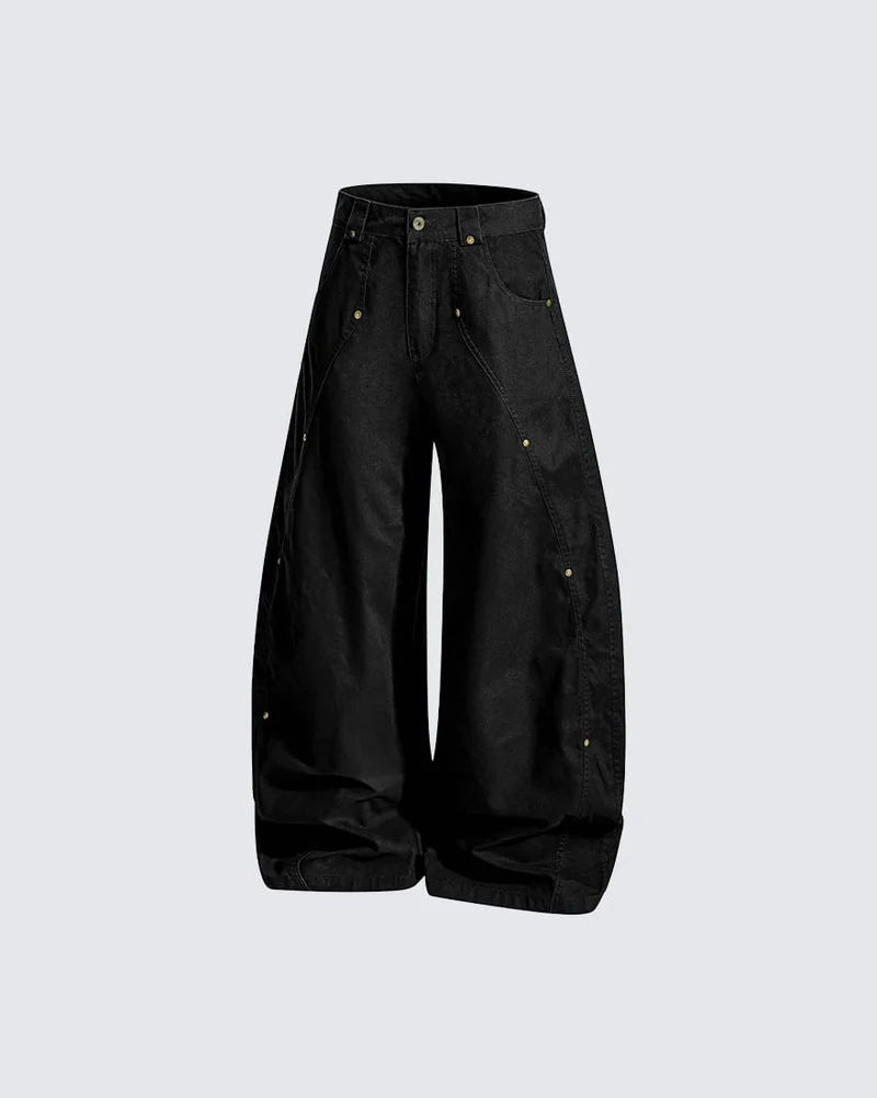 KIIKIO Rivet Vintage Curved Leg Cargo Pants