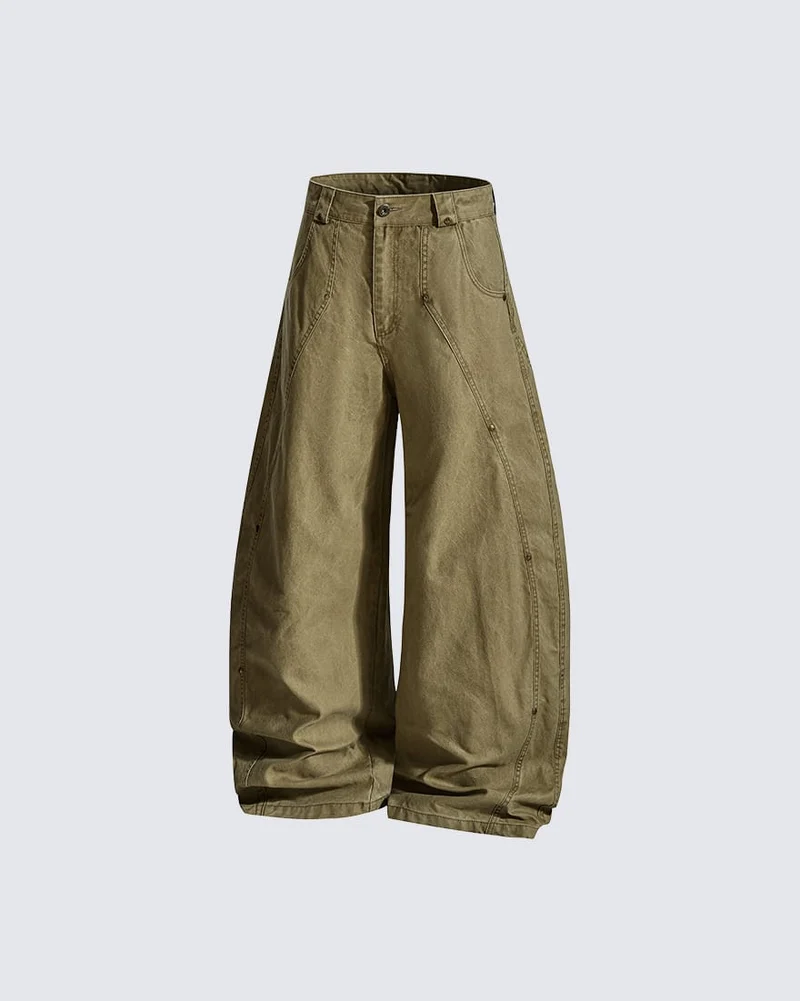 KIIKIO Rivet Vintage Curved Leg Cargo Pants