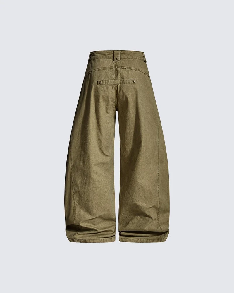 KIIKIO Rivet Vintage Curved Leg Cargo Pants