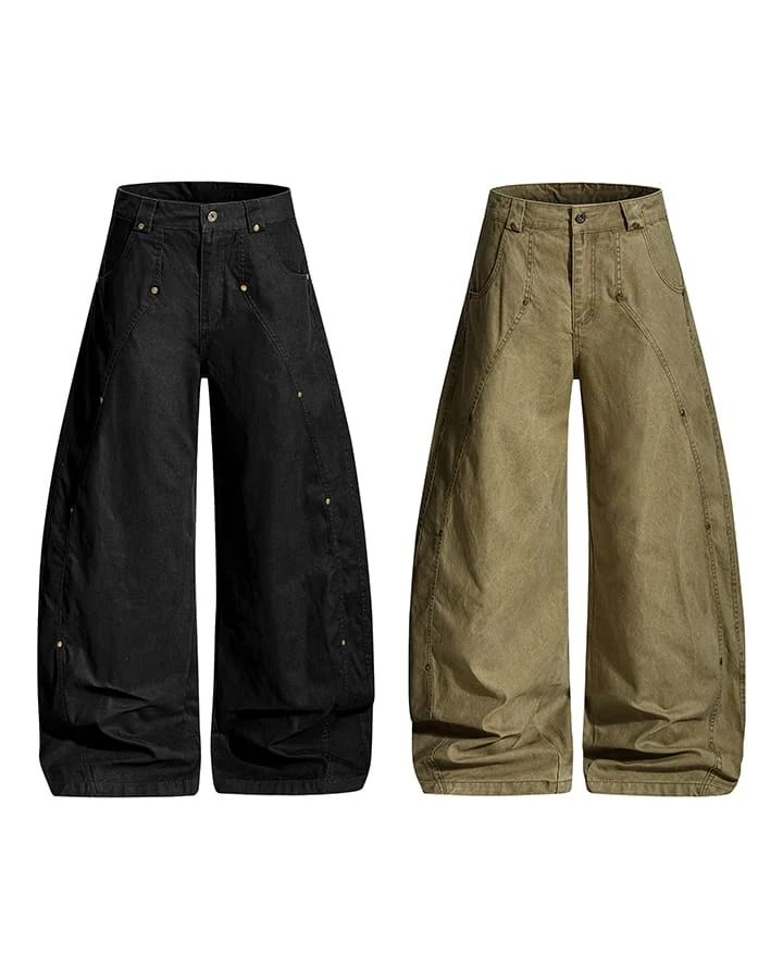 KIIKIO Rivet Vintage Curved Leg Cargo Pants