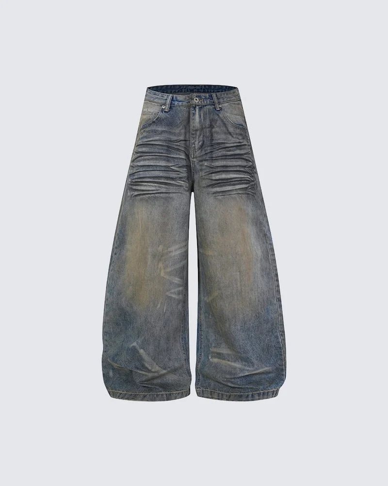KIIKIO Vintage Washed Wide Leg Jeans