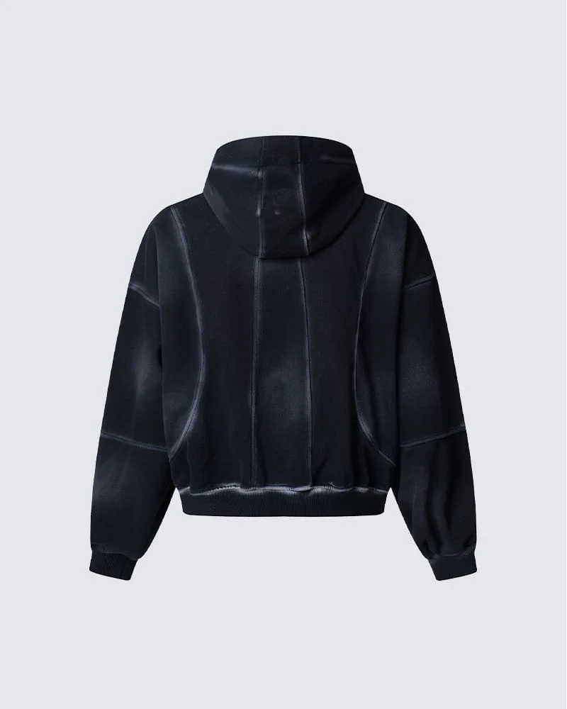 KIIKIO Minimalist Oversized Zip Hoodie with Structured Panel Design