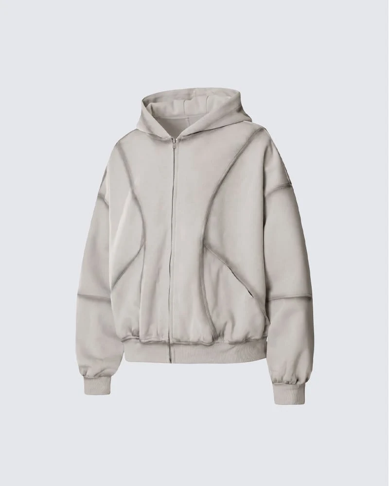 KIIKIO Minimalist Oversized Zip Hoodie with Structured Panel Design