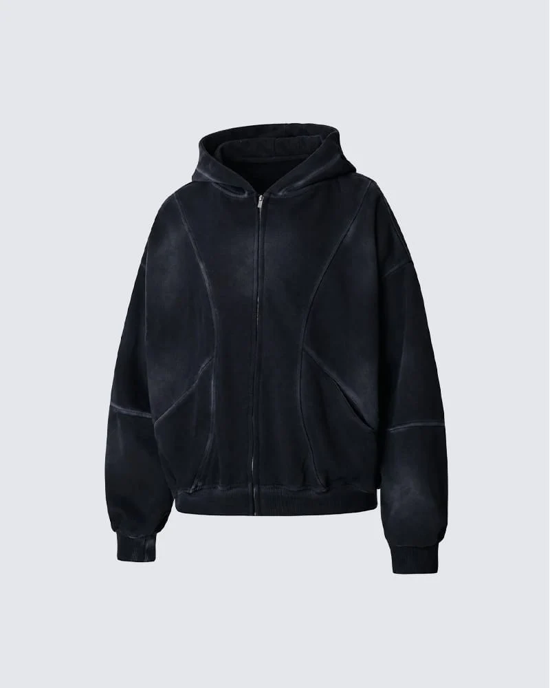 KIIKIO Minimalist Oversized Zip Hoodie with Structured Panel Design