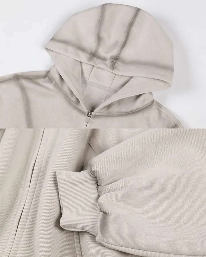KIIKIO Minimalist Oversized Zip Hoodie with Structured Panel Design